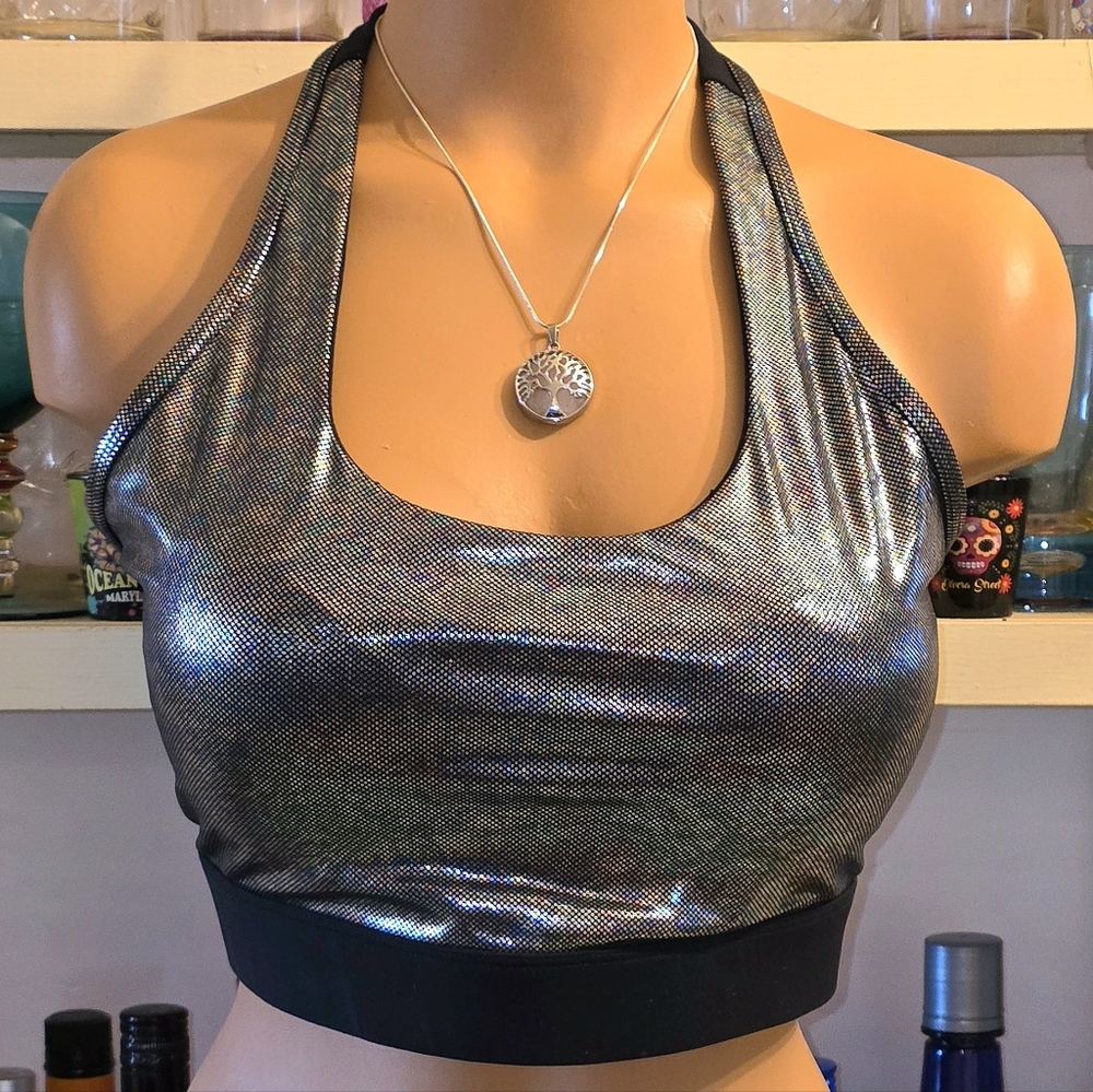 Zyia Sport Bra XXL Iridescent Shimmer Multicolor Racerback Removable Pads EUC